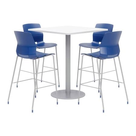 Kfi KFI 36" Square Bistro Table & 4 Barstool Set, White Table With Navy Stools OLTFL36SQ-B1922-SL-41-D354-4-OL2700BR-P